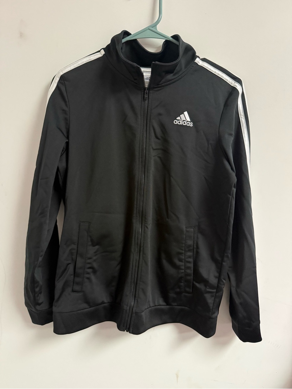 adidas Black Track Jacket with White Stripe Accents